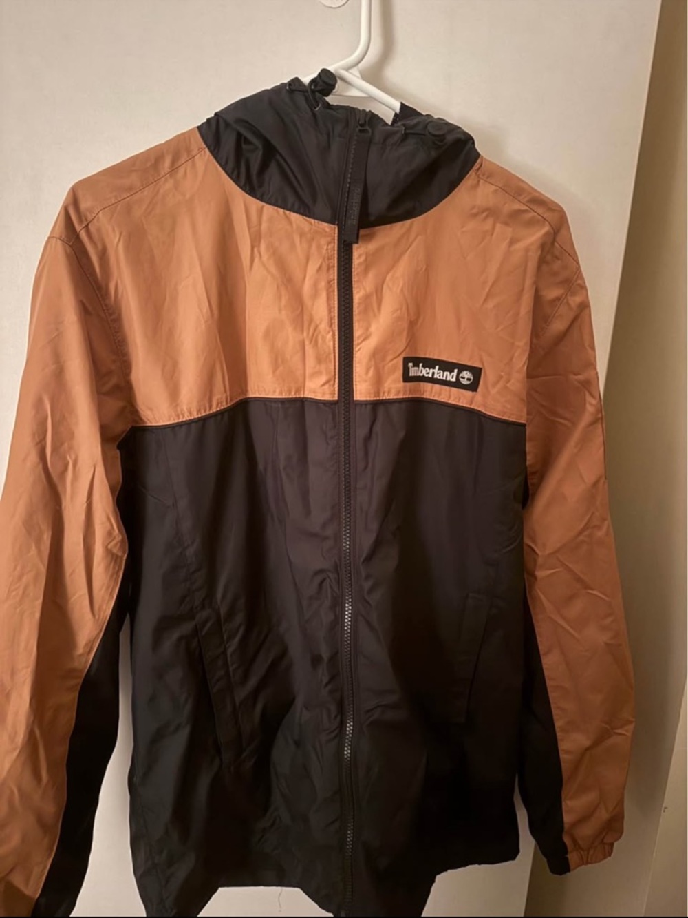 Timberland Black and Rust Hooded Windbreaker Jacket
